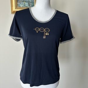 Navy lightweight short sleeve top with bling